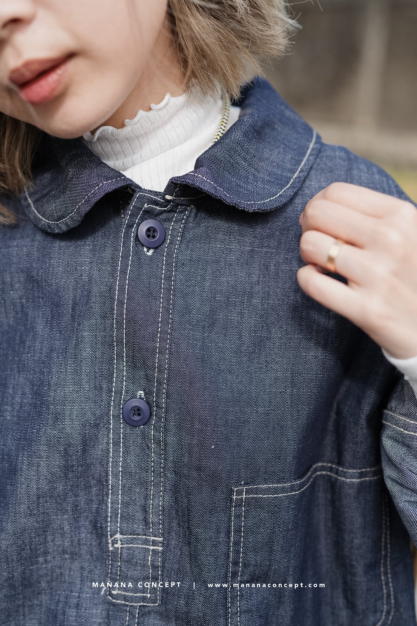 MZ543 ROUND COLLAR DENIM PULLOVER