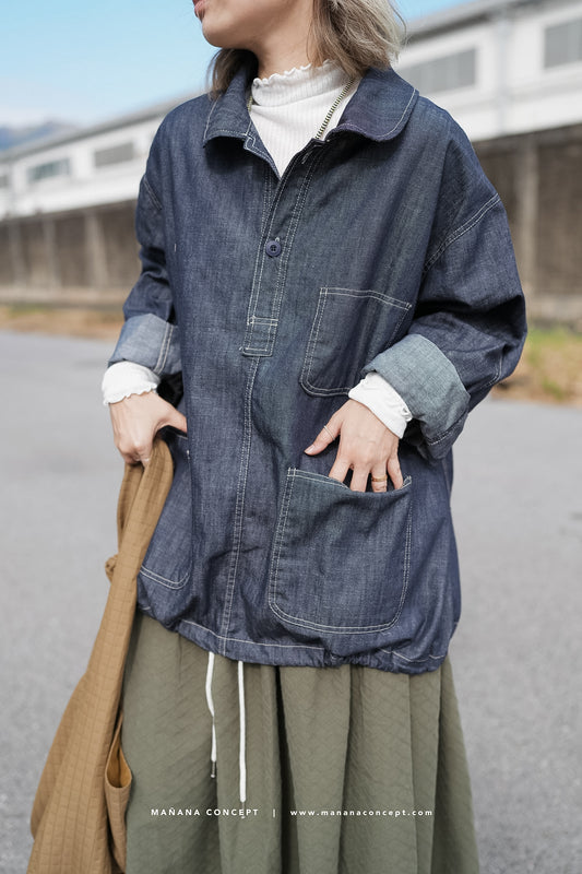 MZ543 ROUND COLLAR DENIM PULLOVER