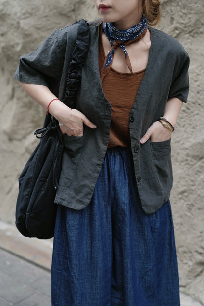 MZ762 V-NECK LINEN BLAZER