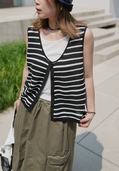 MZ756 2IN1 LAYERED STRIPE VEST TOP
