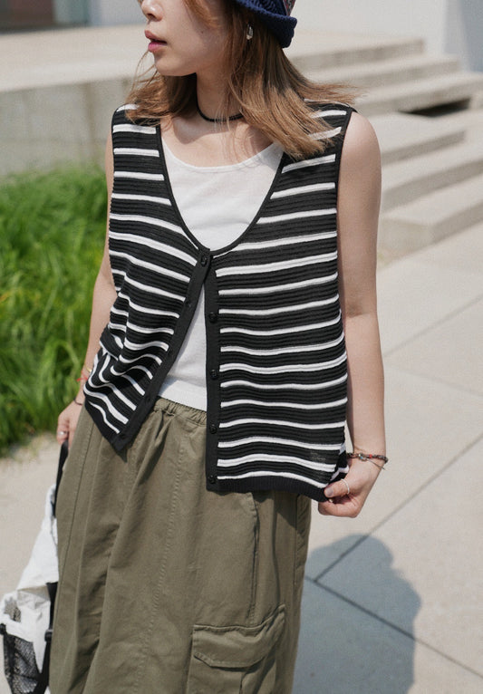 MZ756 2IN1 LAYERED STRIPE VEST TOP