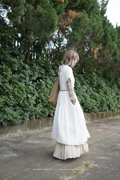 CA663 V-NECK BUTTON OP DRESS