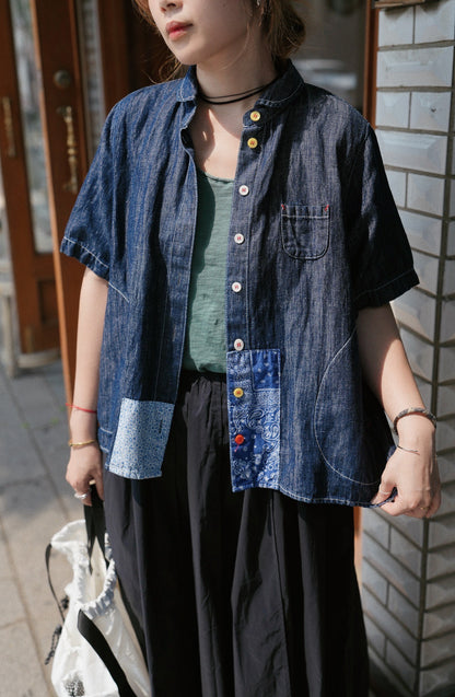 MZ773 PATCHED DENIM SHIRT