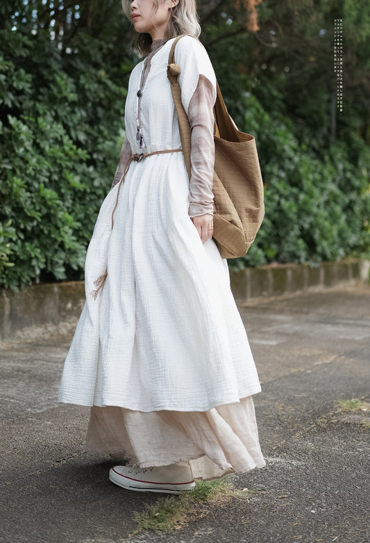 CA663 V-NECK BUTTON OP DRESS