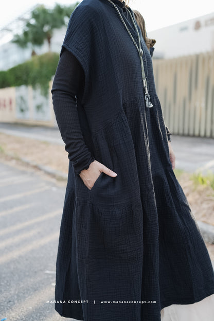 CA663 V-NECK BUTTON OP DRESS