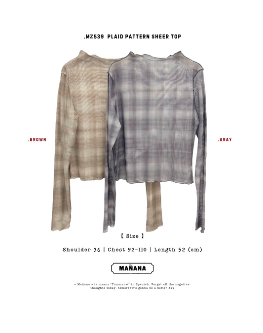 MZ539 PLAID PATTERN SHEER TOP