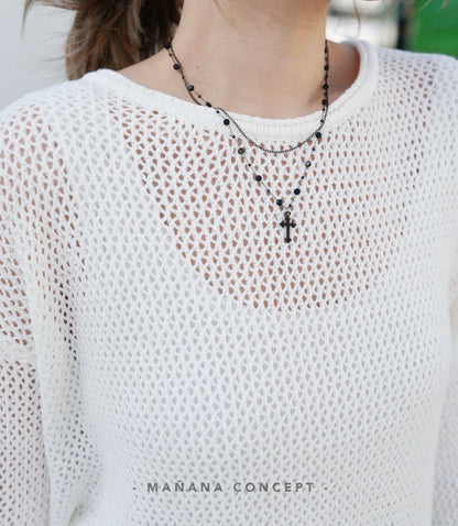 MZ634 DOUBLE LAYERED CROSS NECKLACE