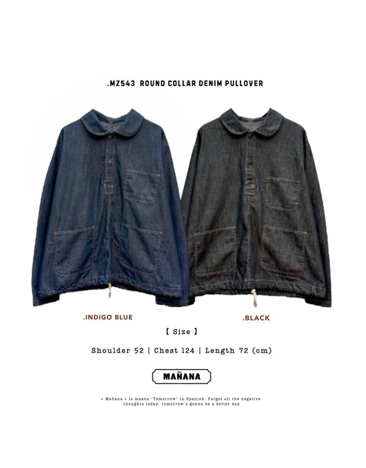 MZ543 ROUND COLLAR DENIM PULLOVER