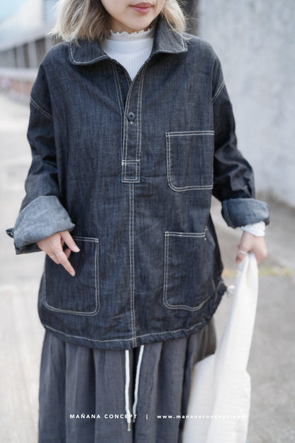 MZ543 ROUND COLLAR DENIM PULLOVER