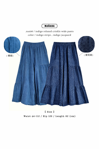 NA496 INDIGO RELAXED CRINKLE WIDE PANTS