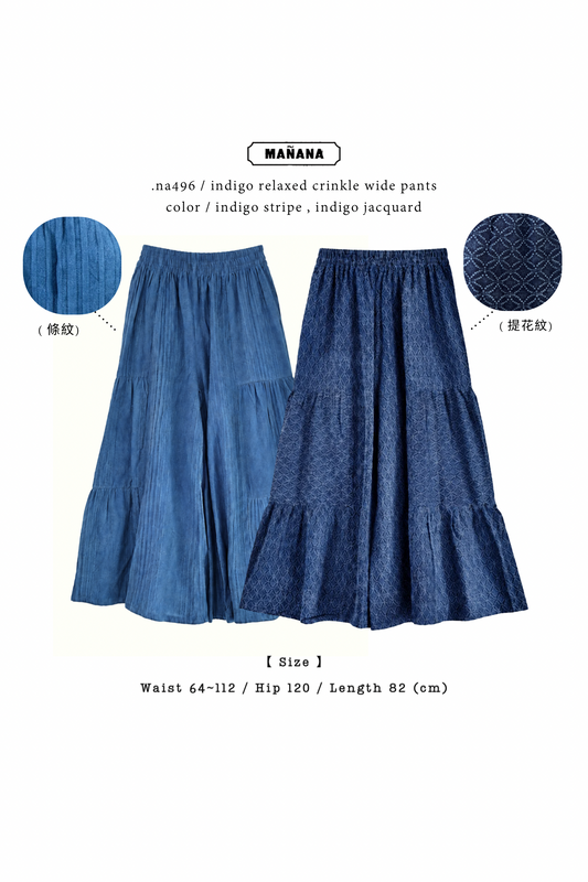 NA496 INDIGO RELAXED CRINKLE WIDE PANTS