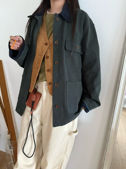 MZ848 CONTRASTED-COLLAR WORKER JACKET