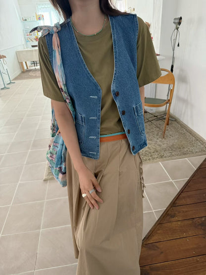 MB051 V-NECK DENIM VEST