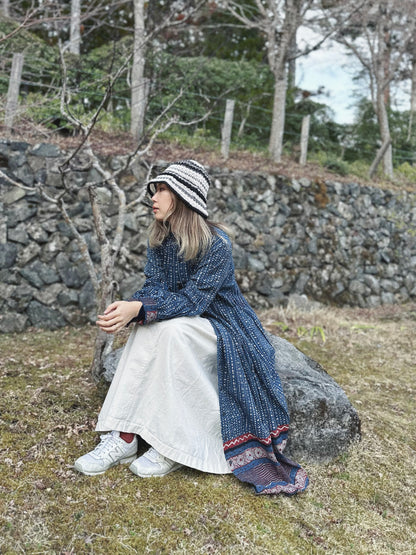 MZ115 INDIGO PATTERN SHIRT DRESS