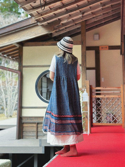 MZ116 INDIGO PATTERN WARP DRESS