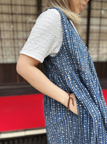 MZ116 INDIGO PATTERN WARP DRESS